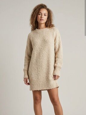 Club Monaco chunky knit sweater dress Alpaca & Merino wool blend tan  XS